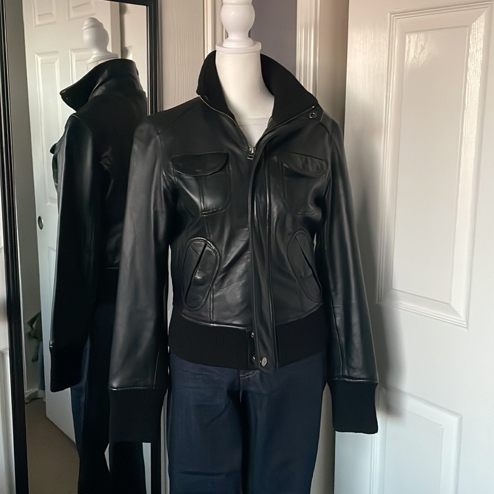 Mango Leather Bomber Jacket - image 3